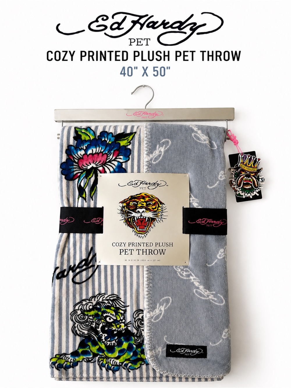 Ed Hardy Cozy Printed Plush Throw Blanket 40x50 Pet Throw Couch Blanket NWT